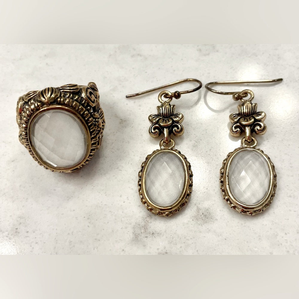 Barse Ring & Earring Set.  Bronze a pretty faceted stones.